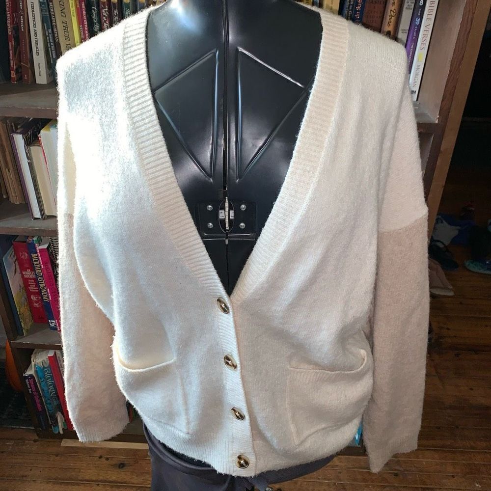 Madewell tan & cream color block grandpa M cardigan